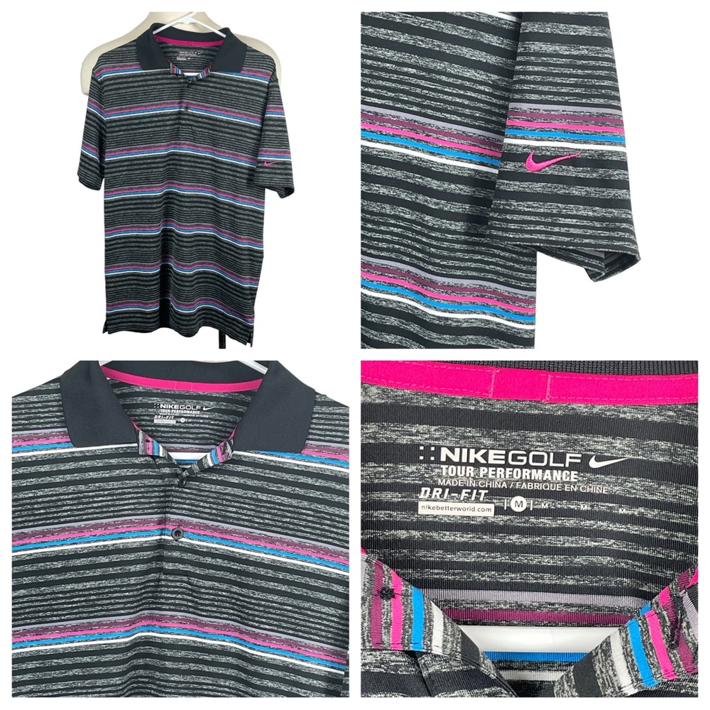 Nike Golf Striped Polo Shirt - Black, Gray, Pink, Blue